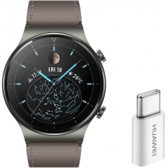 HUAWEI 华为 Watch GT 2 Pro 智能手表 1.39 英寸 AMOLED 显示屏和 USB-C 适配器 长达两周电池 灰色 46 毫米