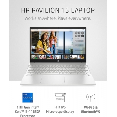 HP 惠普 Pavilion 15 笔记本电脑,第 11 代 Intel Core 英特尔酷睿 i7-1165G7 处理器,16 GB 内存,512 GB 固态硬盘存储,全高清 IPS 微边框显示屏,Windows 10 Pro,紧凑设计,